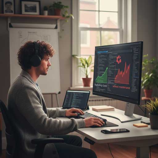 Ein Software-Entwickler bei der professionellen Wartung einer App zur Optimierung der App-Entwicklung-Kosten